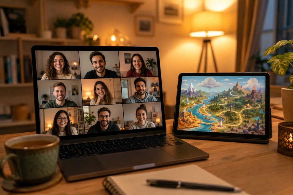Live-Seminar: Video-Runde am Laptop und Journey-Map auf dem Tablet